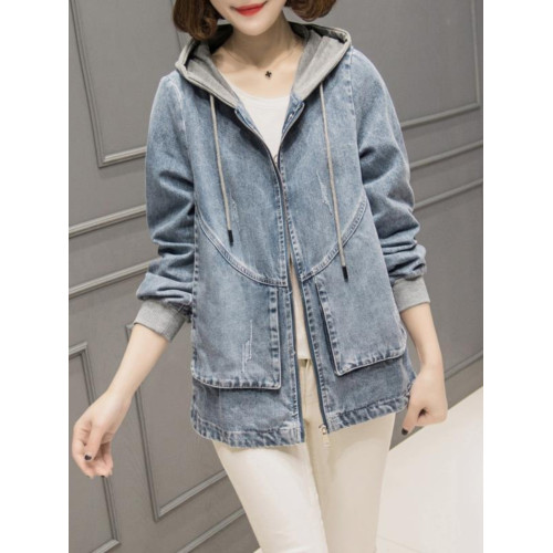 連帽牛仔外套女2025新款秋冬韓版寬松大碼休閒拼接棒球服外搭上衣 連帽牛仔外套女2025新款秋冬韓版寬松大碼休閒拼接棒球服外搭上衣