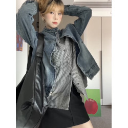 美式高級感做舊牛仔長袖外套女秋季超好看顯瘦別致外搭開衫夾克潮