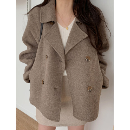 韓國chic春秋法式氣質西裝領雙排釦寬松休閒百搭長袖保暖毛呢外套 韓國chic春秋法式氣質西裝領雙排釦寬松休閒百搭長袖保暖毛呢外套