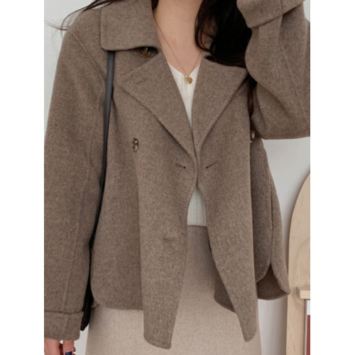 韓國chic春秋法式氣質西裝領雙排釦寬松休閒百搭長袖保暖毛呢外套 韓國chic春秋法式氣質西裝領雙排釦寬松休閒百搭長袖保暖毛呢外套