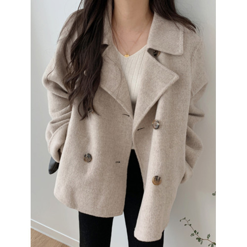 韓國chic春秋法式氣質西裝領雙排釦寬松休閒百搭長袖保暖毛呢外套 韓國chic春秋法式氣質西裝領雙排釦寬松休閒百搭長袖保暖毛呢外套