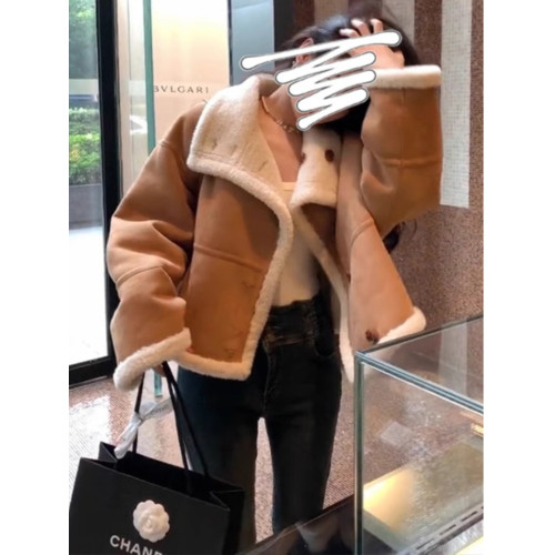 麂皮絨皮毛一體羊羔毛翻領外套女秋冬小個子短款加厚夾克上衣棉服 麂皮絨皮毛一體羊羔毛翻領外套女秋冬小個子短款加厚夾克上衣棉服