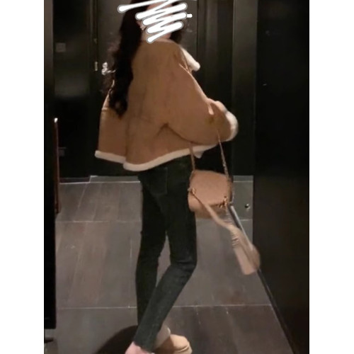 麂皮絨皮毛一體羊羔毛翻領外套女秋冬小個子短款加厚夾克上衣棉服 麂皮絨皮毛一體羊羔毛翻領外套女秋冬小個子短款加厚夾克上衣棉服