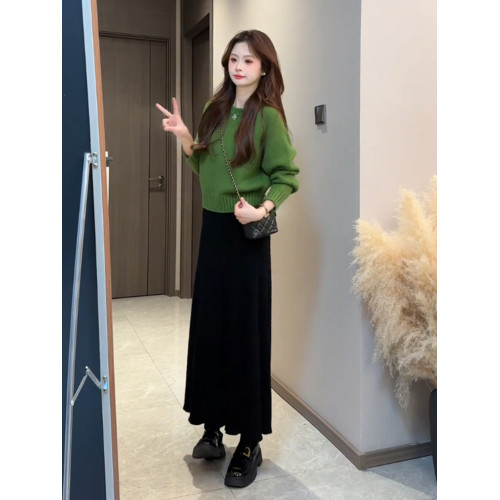 超顯白落日橘色圓領套頭毛衣女秋冬韓系小個子短款針織打底衫加厚