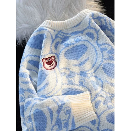 日系可愛草莓熊粉色毛衣女秋冬加絨寬松慵懶風軟糯奶系針織衫外套 日系可愛草莓熊粉色毛衣女秋冬加絨寬松慵懶風軟糯奶系針織衫外套