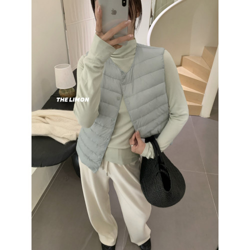 THE LIMON檸檬綠茶冬季輕薄羽絨內膽馬甲女冬季無袖保暖坎肩外套 THE LIMON檸檬綠茶冬季輕薄羽絨內膽馬甲女冬季無袖保暖坎肩外套