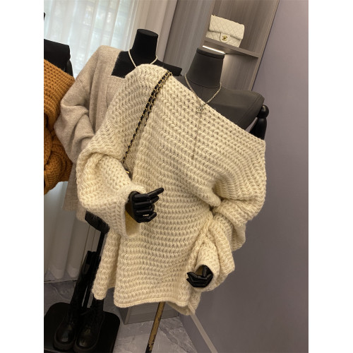 韓版慵懶風氣質斜肩長袖毛衣女秋季新款寬松顯瘦純色針織衫上衣潮 韓版慵懶風氣質斜肩長袖毛衣女秋季新款寬松顯瘦純色針織衫上衣潮