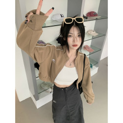 甜酷風正肩長袖運動短款衛衣外套女秋季款小個子辣妹夾克開衫上衣