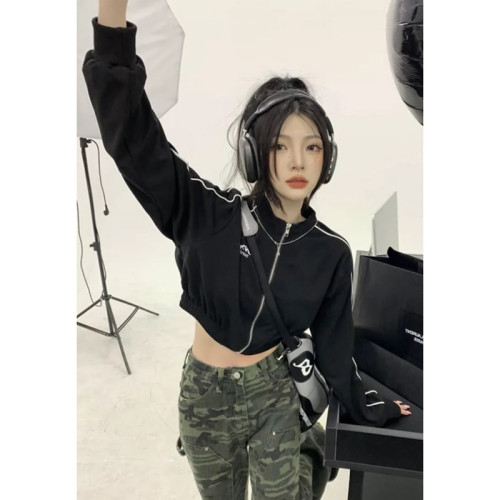 甜酷風正肩長袖運動短款衛衣外套女秋季款小個子辣妹夾克開衫上衣 甜酷風正肩長袖運動短款衛衣外套女秋季款小個子辣妹夾克開衫上衣