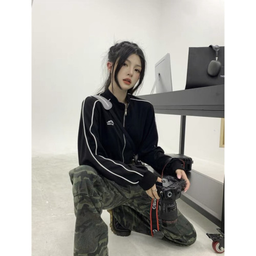 甜酷風正肩長袖運動短款衛衣外套女秋季款小個子辣妹夾克開衫上衣 甜酷風正肩長袖運動短款衛衣外套女秋季款小個子辣妹夾克開衫上衣