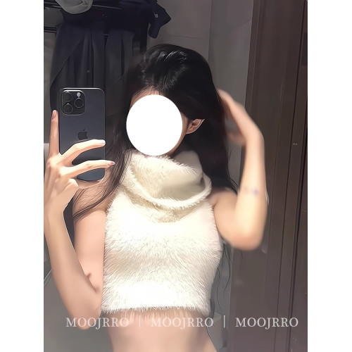 白色高領馬海毛套頭毛衣女秋季小個子慵懶風軟糯內搭短款無袖上衣 白色高領馬海毛套頭毛衣女秋季小個子慵懶風軟糯內搭短款無袖上衣