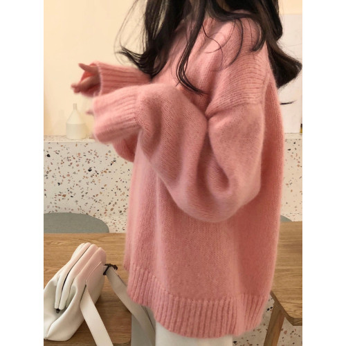 馬海毛奶黃色毛衣套頭秋冬新款慵懶風軟糯圓領針織衫寬松加厚外穿 馬海毛奶黃色毛衣套頭秋冬新款慵懶風軟糯圓領針織衫寬松加厚外穿