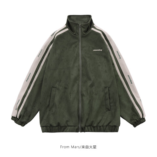 From Mars最後的迴憶 日系簡約麂皮絨拼接外套bf男女寬松運動夾克 From Mars最後的迴憶 日系簡約麂皮絨拼接外套bf男女寬松運動夾克