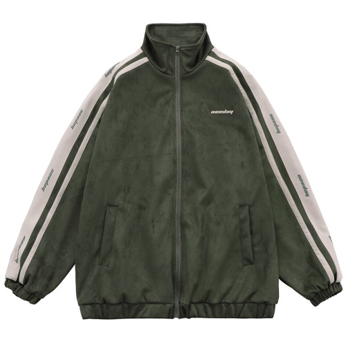 From Mars最後的迴憶 日系簡約麂皮絨拼接外套bf男女寬松運動夾克 From Mars最後的迴憶 日系簡約麂皮絨拼接外套bf男女寬松運動夾克