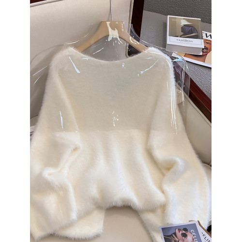 大碼女秋冬季新款高級感水貂絨v領毛衣胖mm顯瘦加厚打底內搭上衣 大碼女秋冬季新款高級感水貂絨v領毛衣胖mm顯瘦加厚打底內搭上衣