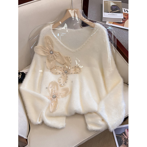 大碼女秋冬季新款高級感水貂絨v領毛衣胖mm顯瘦加厚打底內搭上衣 大碼女秋冬季新款高級感水貂絨v領毛衣胖mm顯瘦加厚打底內搭上衣