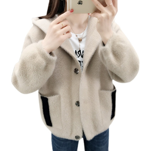 女士仿水貂絨針織開衫秋季2025年新款短款秋裝上衣毛衣外套女秋冬 女士仿水貂絨針織開衫秋季2025年新款短款秋裝上衣毛衣外套女秋冬