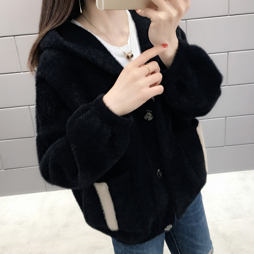 女士仿水貂絨針織開衫秋季2025年新款短款秋裝上衣毛衣外套女秋冬 女士仿水貂絨針織開衫秋季2025年新款短款秋裝上衣毛衣外套女秋冬