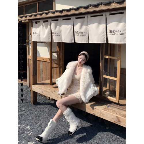 巧克少女美式黑色毛毛拼接羽絨服女冬季加厚保暖寬鬆短款棉服外套