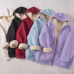 加絨加厚女款衛衣拉鍊開衫外套冬季2024年新款羊羔絨保暖秋冬爆款