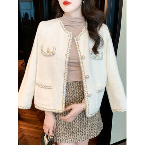 2169小香風時尚百搭雙面絨外套韓版寬松外套開衫毛衣春秋氣質名媛