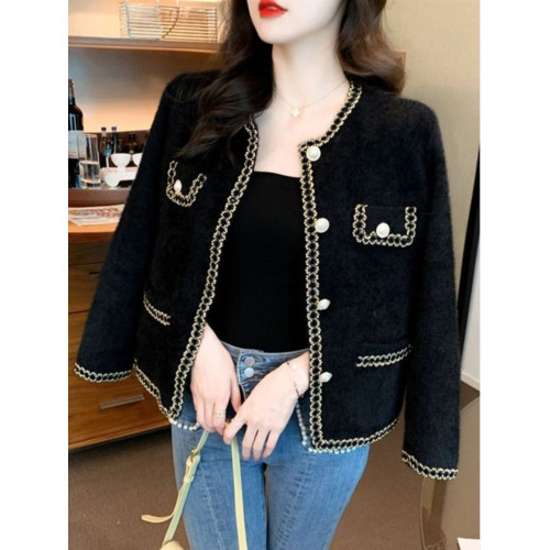 2169小香風時尚百搭雙面絨外套韓版寬松外套開衫毛衣春秋氣質名媛