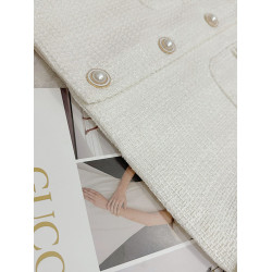 FFmiss◆法式洋氣羊毛呢羽毛小香風短外套編織珍珠流蘇毛毛開衫女