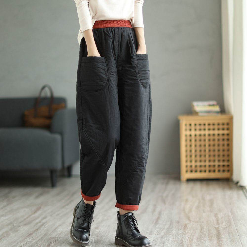 撿漏~日系原單夾棉哈倫褲女秋冬季高腰撞色加厚休閒外穿保暖棉褲 撿漏~日系原單夾棉哈倫褲女秋冬季高腰撞色加厚休閒外穿保暖棉褲