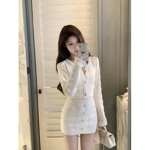 小香風針織開衫上衣高腰短裙兩件套裝女設計感毛衣外套裙子秋冬季