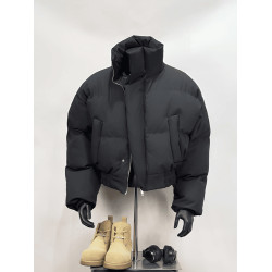 黑色短寬boxy羽絨棉服男冬季韓系穿搭立領夾棉外套加厚保暖麵包服