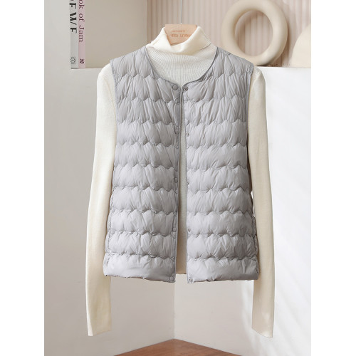 輕薄款羽絨馬甲女短款圓領2024年秋冬新款可變V領白鴨絨內膽背心