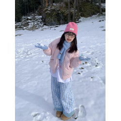 期望Studio冬季格子羊羔毛拼接棉褲男女休閒褲加絨褲滑雪褲防風褲