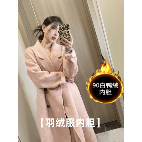 燕麥色羽絨服內膽雙排釦羊毛大衣2025秋冬新款今年流行毛呢外套女