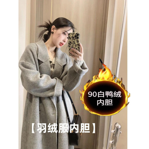 燕麥色羽絨服內膽雙排釦羊毛大衣2025秋冬新款今年流行毛呢外套女