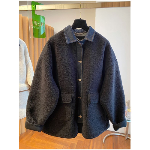 2025秋季新款韓版大碼寬松顯瘦百搭牛仔拼接羊羔毛外套女上衣潮流 2025秋季新款韓版大碼寬松顯瘦百搭牛仔拼接羊羔毛外套女上衣潮流