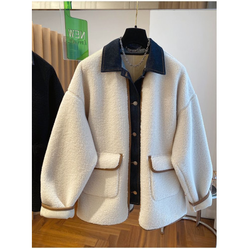 2025秋季新款韓版大碼寬松顯瘦百搭牛仔拼接羊羔毛外套女上衣潮流 2025秋季新款韓版大碼寬松顯瘦百搭牛仔拼接羊羔毛外套女上衣潮流