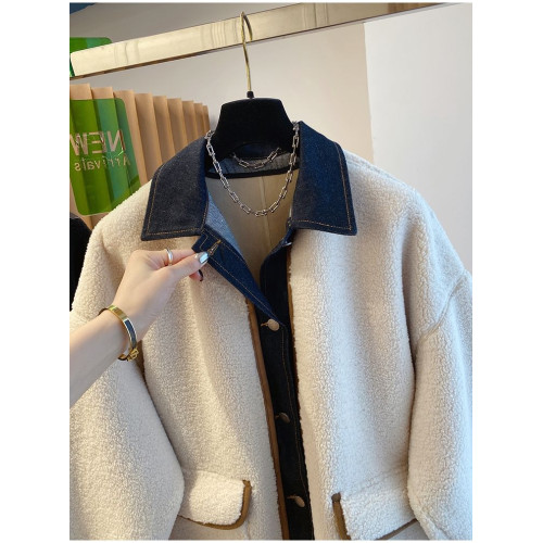 2025秋季新款韓版大碼寬松顯瘦百搭牛仔拼接羊羔毛外套女上衣潮流 2025秋季新款韓版大碼寬松顯瘦百搭牛仔拼接羊羔毛外套女上衣潮流