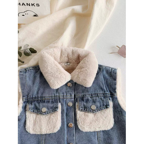 女.童加厚加絨牛仔馬甲2023秋冬新款兒1童百搭冬裝女寶寶韓版背心 女.童加厚加絨牛仔馬甲2023秋冬新款兒1童百搭冬裝女寶寶韓版背心