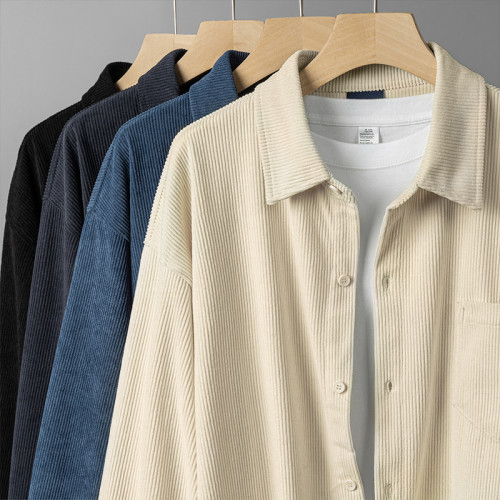 港風Cityboy 條紋燈芯絨長袖襯衫男女秋冬季日系復古慵懶風襯衣服 港風Cityboy 條紋燈芯絨長袖襯衫男女秋冬季日系復古慵懶風襯衣服