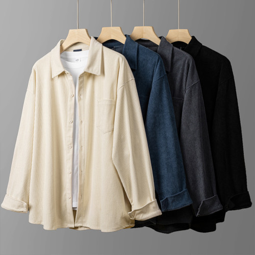 港風Cityboy 條紋燈芯絨長袖襯衫男女秋冬季日系復古慵懶風襯衣服 港風Cityboy 條紋燈芯絨長袖襯衫男女秋冬季日系復古慵懶風襯衣服