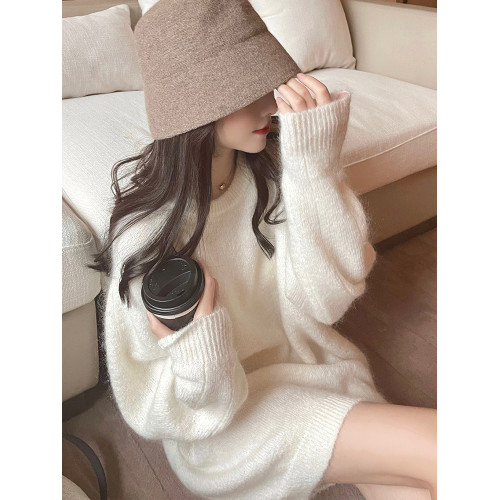 粉色溫柔風軟糯套頭針織衫女秋冬加厚中長款毛衣外穿嬭系甜酷上衣