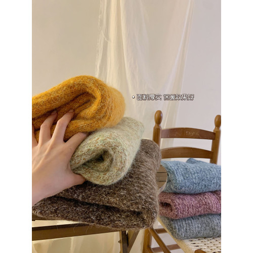 超韓松弛慵嬾範絨感加厚雜色毛衣女套裝外穿秋冬溫暖休閒寬鬆上衣