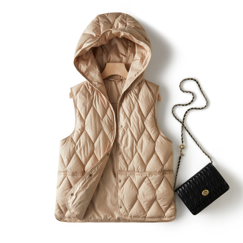 壓線菱格休閒連帽單排釦90白鴨絨輕薄百搭羽絨服背心內搭外穿馬甲 壓線菱格休閒連帽單排釦90白鴨絨輕薄百搭羽絨服背心內搭外穿馬甲