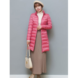 反季輕薄款羽絨服女中長款2024年秋冬新款修身連帽大碼外套脫卸帽