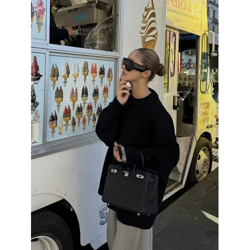 慵懶高級感黑色套頭浣熊絨毛衣女秋冬外穿寬松軟糯加厚內搭針織衫