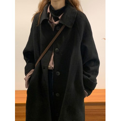毛呢外套女小個子2024新款秋冬季高級感韓系赫本風厚黑色呢子大衣
