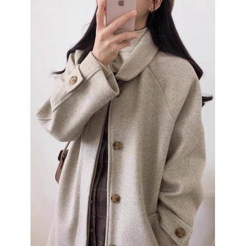 毛呢外套女小個子2024新款秋冬季高級感韓系赫本風厚黑色呢子大衣 毛呢外套女小個子2024新款秋冬季高級感韓系赫本風厚黑色呢子大衣