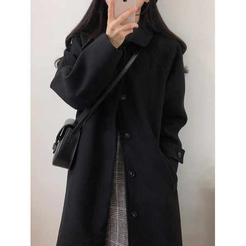 毛呢外套女小個子2024新款秋冬季高級感韓系赫本風厚黑色呢子大衣 毛呢外套女小個子2024新款秋冬季高級感韓系赫本風厚黑色呢子大衣