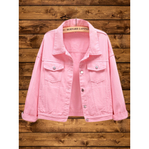 牛仔外套女寬松春秋休閒彩色2025新款短款粉色上衣小個子大碼夾克 牛仔外套女寬松春秋休閒彩色2025新款短款粉色上衣小個子大碼夾克