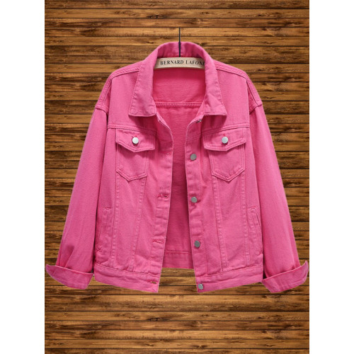 牛仔外套女寬松春秋休閒彩色2025新款短款粉色上衣小個子大碼夾克 牛仔外套女寬松春秋休閒彩色2025新款短款粉色上衣小個子大碼夾克